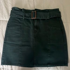 Green Mini Skirt with Belt and Ruffle Waist